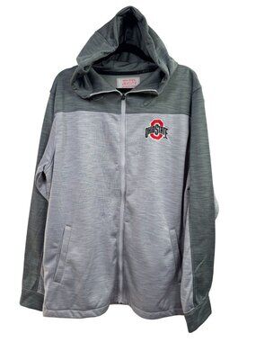 Ohio State Varsity Full Zip Hoodie Men size Large Gray Red Buckeyes Embroidered